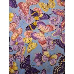 Cranston Fabrics By Joan Messmore 100 Cotton Butterflies On Blue Vtg